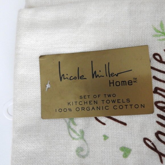 NWT Nicole Miller Gigi Organic Cotton Kitchen Towels Pack 2 Pimpkins Off-white - Picture 3 of 6